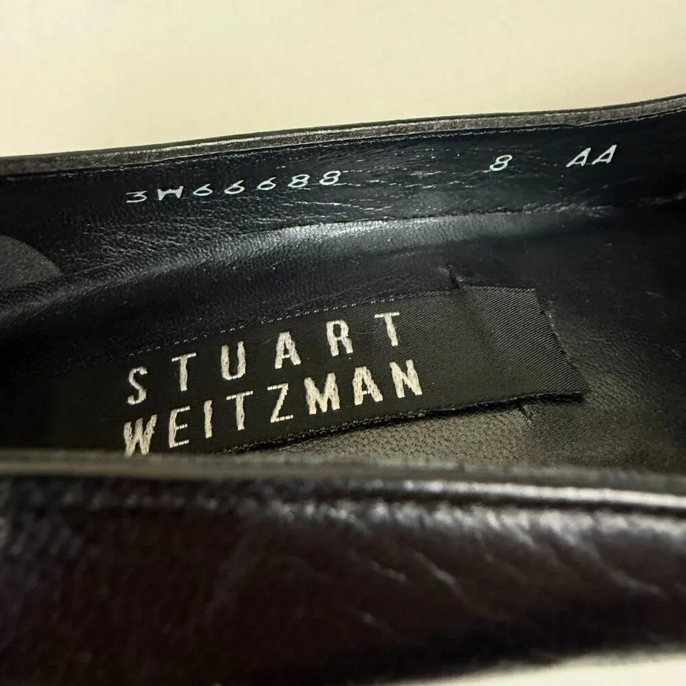 New Stuart Weitzman Black Leather Heel Pumps